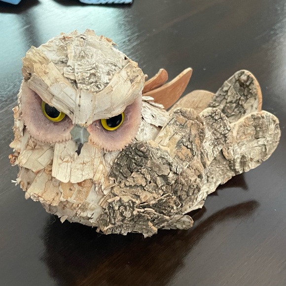 Rustic Wood Bark Owl Decor - Picture 2 of 5